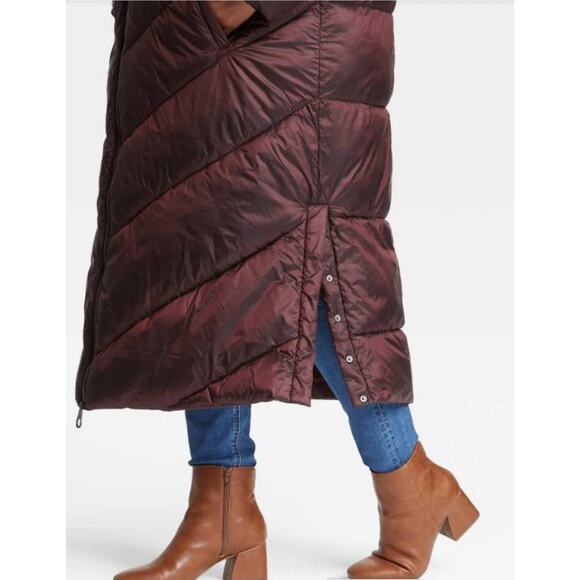 Ava & Viv Women’s Plus Size Winter Puffer Long 2-Way Zip Front Burgundy Coat 2X - Picture 3 of 16